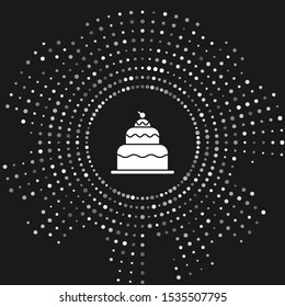 White Cake icon isolated on grey background. Happy Birthday. Abstract circle random dots. Vector Illustration