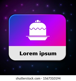 White Cake icon isolated on black background. Happy Birthday. Rectangle color button. Vector Illustration