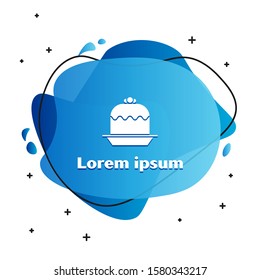 White Cake icon isolated on white background. Happy Birthday. Abstract banner with liquid shapes. Vector Illustration