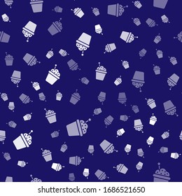 White Cake icon isolated seamless pattern on blue background. Happy Birthday.  Vector Illustration