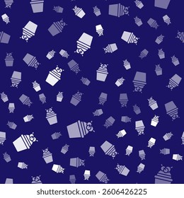 White Cake icon isolated seamless pattern on blue background. Happy Birthday.  Vector Illustration