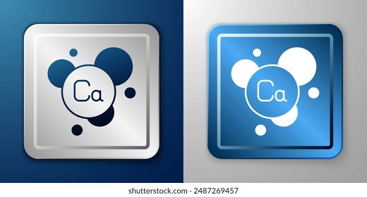 White Calcium chemical element icon isolated on isolated on blue and grey background. Silver and blue square button. Vector