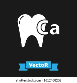 White Calcium for tooth icon isolated on black background. Tooth symbol for dentistry clinic or dentist medical center.  Vector Illustration