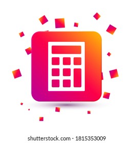 Icono de la calculadora blanca aislado en fondo blanco. Símbolo de contabilidad. Cálculos empresariales, educación y finanzas matemáticas. Botón de color cuadrado. Vector