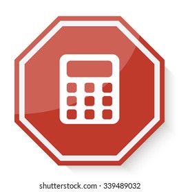 White Calculator icon on red stop sign web app