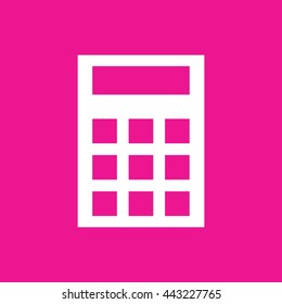 White calculator icon vector. Pink background