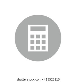 White calculator vector icon. Gray circle. Gray button