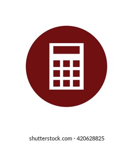 White calculator vector icon. Red circle. Red button