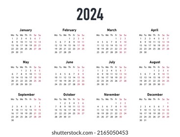 White Calendar 2024 Seasons Months Red Stock Vector (Royalty Free ...
