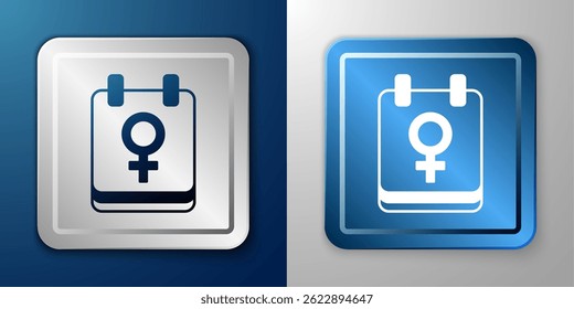 White Calendar with 8 March icon isolated on blue and grey background. International Happy Women Day. Silver and blue square button. Vector