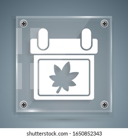 White Calendar with autumn leaves icon isolated on grey background. Square glass panels. Vector Illustration