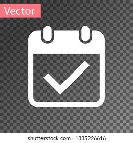 White Calendar with check mark icon isolated on transparent background. Vector Illustration