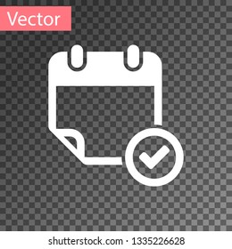 White Calendar with check mark icon isolated on transparent background. Vector Illustration