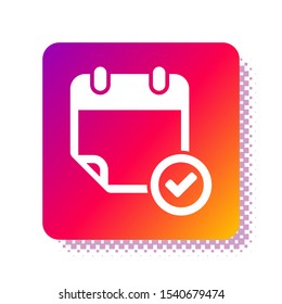White Calendar with check mark icon isolated on white background. Square color button. Vector Illustration