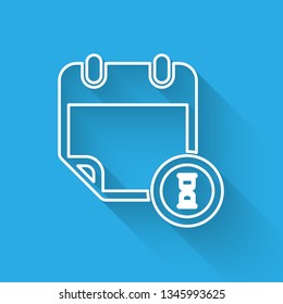 White Calendar and clock icon isolated with long shadow. Schedule, appointment, organizer, timesheet, time management, important date. Vector Illustration