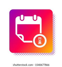 White Calendar and clock icon isolated on white background. Schedule, appointment, organizer, timesheet, time management, important date. Square color button. Vector Illustration