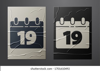 White Calendar with Happy Easter icon isolated on crumpled paper background. Spring Christian Holiday symbol. Paper art style. Vector Illustration