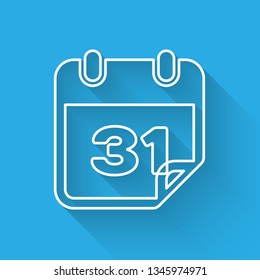 White Calendar icon isolated with long shadow. Vector Illustration