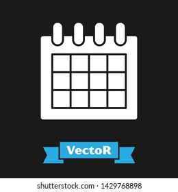 White Calendar icon isolated on black background. Event reminder symbol.  Vector Illustration