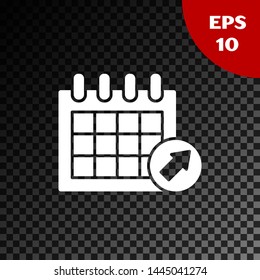 White Calendar icon isolated on transparent dark background. Event reminder symbol.  Vector Illustration