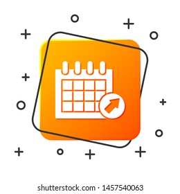 White Calendar icon isolated on white background. Event reminder symbol. Orange square button. Vector Illustration