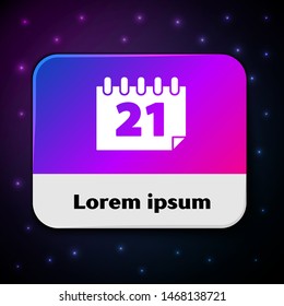 White Calendar icon isolated on black background. Event reminder symbol. Rectangle color button. Vector Illustration