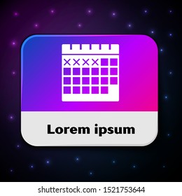 White Calendar icon isolated on black background. Rectangle color button. Vector Illustration