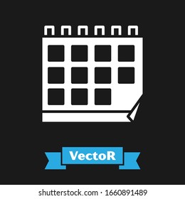 White Calendar icon isolated on black background. Event reminder symbol.  Vector Illustration