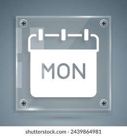 White Calendar icon isolated on grey background. Event reminder symbol. Square glass panels. Vector