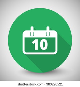 White Calendar icon with long shadow on green circle