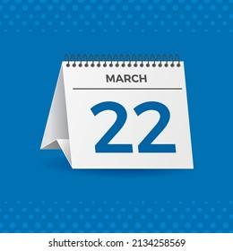 White calendar on blue background. March 1th. Vector. 3D illustration.