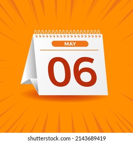 White calendar on orange background. May 6th. Vector. 3D illustration.