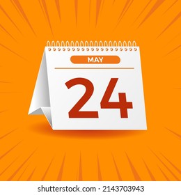 White calendar on orange background. May 24th. Vector. 3D illustration.