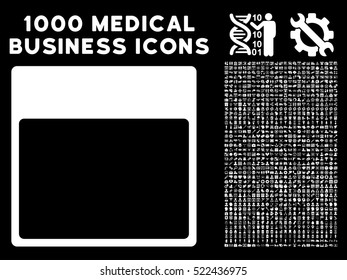 White Calendar Page Template vector icon with 1000 medical business pictograms. Set style is flat symbols, white color, black background.