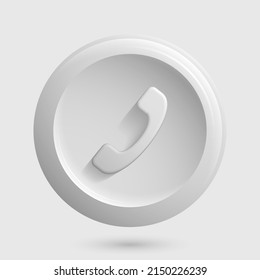 White Call Icon. 3D Isolated Phone Button. Vector illustration