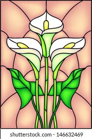 White Calla lily vector illustration in stained glass window