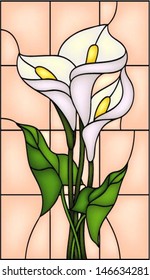 White Calla Lily Vector Illustration In Stained Glass Window