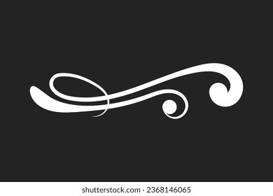 White calligraphic swirl ornament, line style flourishes set. Filigree ornamental curls. Decorative design elements for menu, certificate, diploma, wedding card, invatation, editable black background
