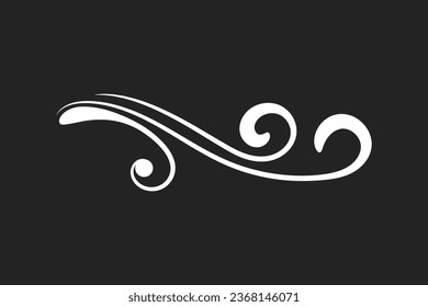 White calligraphic swirl ornament, line style flourishes set. Filigree ornamental curls. Decorative design elements for menu, certificate, diploma, wedding card, invatation, editable black background