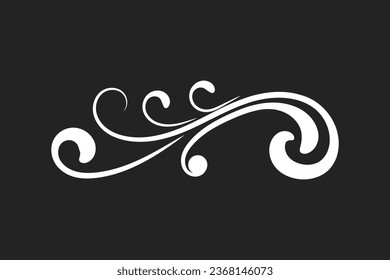 White calligraphic swirl ornament, line style flourishes set. Filigree ornamental curls. Decorative design elements for menu, certificate, diploma, wedding card, invatation, editable black background