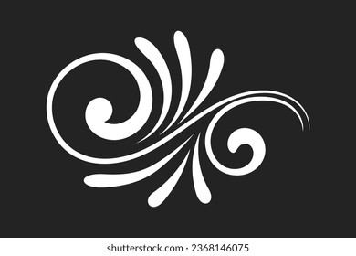 White calligraphic swirl ornament, line style flourishes set. Filigree ornamental curls. Decorative design elements for menu, certificate, diploma, wedding card, invatation, editable black background