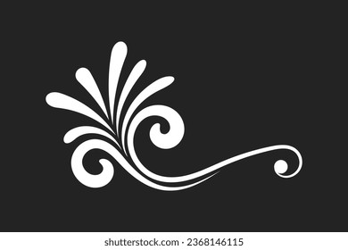 White calligraphic swirl ornament, line style flourishes set. Filigree ornamental curls. Decorative design elements for menu, certificate, diploma, wedding card, invatation, editable black background