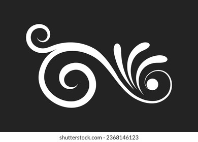 White calligraphic swirl ornament, line style flourishes set. Filigree ornamental curls. Decorative design elements for menu, certificate, diploma, wedding card, invatation, editable black background