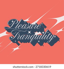 White Calligraphy of 'Pleasure Tranquility' in Blue Bold Line, Red Backdrop with Abstract Glitters