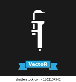 White Calliper or caliper and scale icon isolated on black background. Precision measuring tools.  Vector Illustration