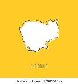 White Cambodia country map with black outline on yellow background. Simple geographic territory template concept. Vector illustration easy to edit and customize. EPS10