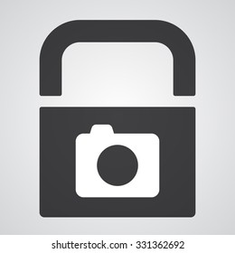 White Camera icon on black pad lock
