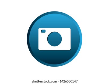 White Camera Icon on Blue Background, Vector Design