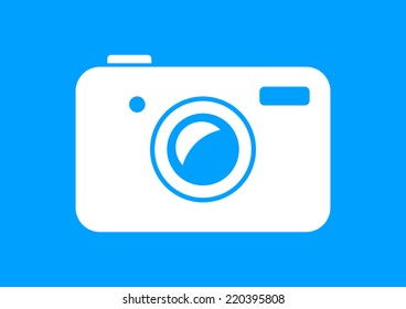 White camera icon on blue background