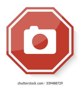 White Camera icon on red stop sign web app